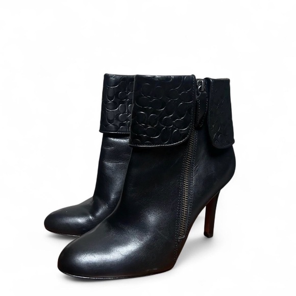Coach Shoes - Coach Black Leather Fold-Over Logo Ankle Booties